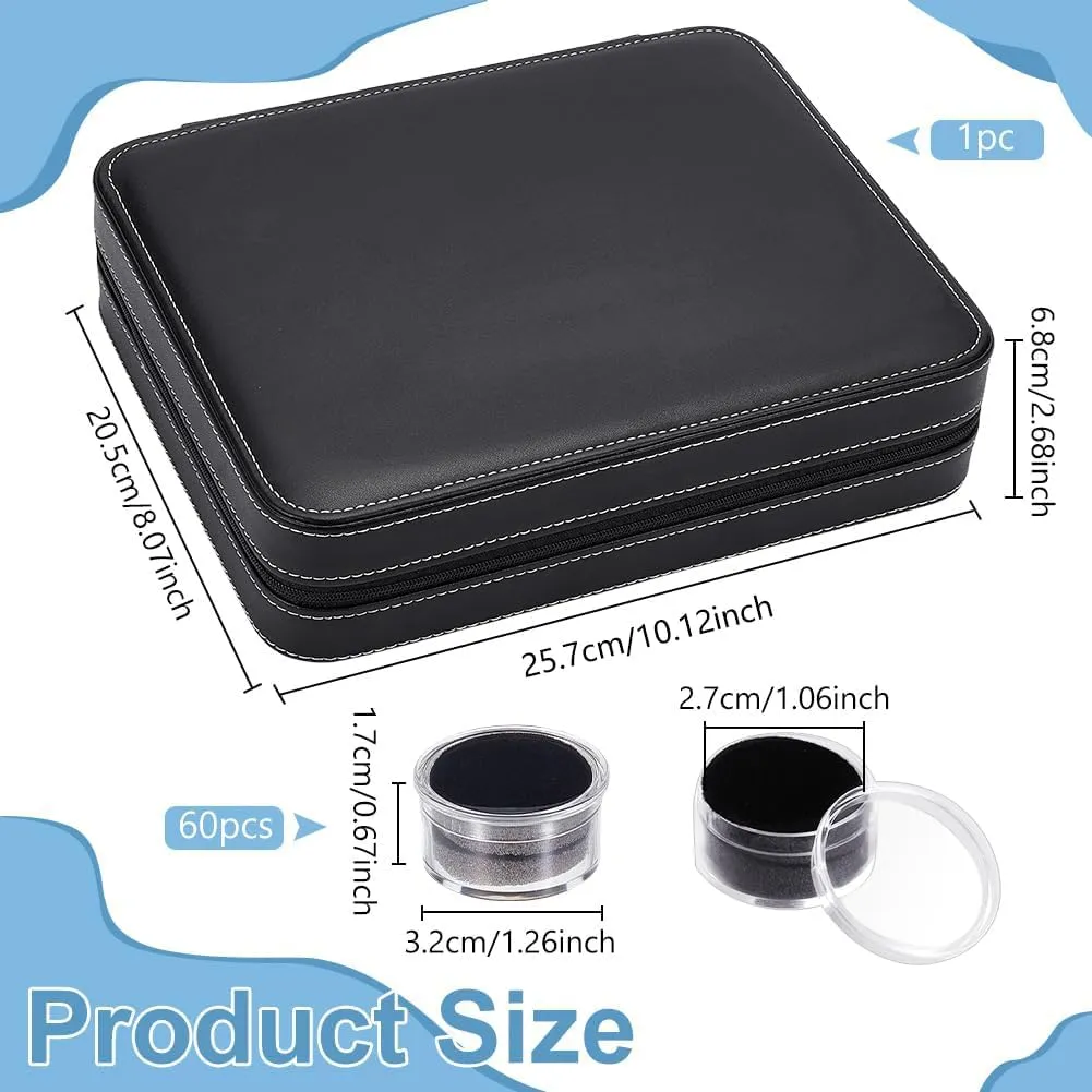 BENECREAT 60 Pcs Closeable Gemstone Collection Storage Box with Foam Insert, 1.2x0.6 Inch Plastic Gem Jars, Display Tray Set for Loose Diamond Collectibles Crystal, Diamond Display Case