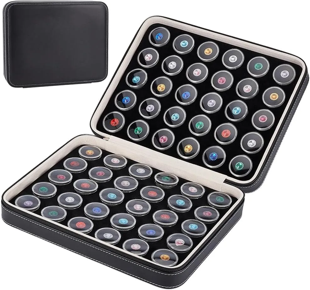 BENECREAT 60 Pcs Closeable Gemstone Collection Storage Box with Foam Insert, 1.2x0.6 Inch Plastic Gem Jars, Display Tray Set for Loose Diamond Collectibles Crystal, Diamond Display Case