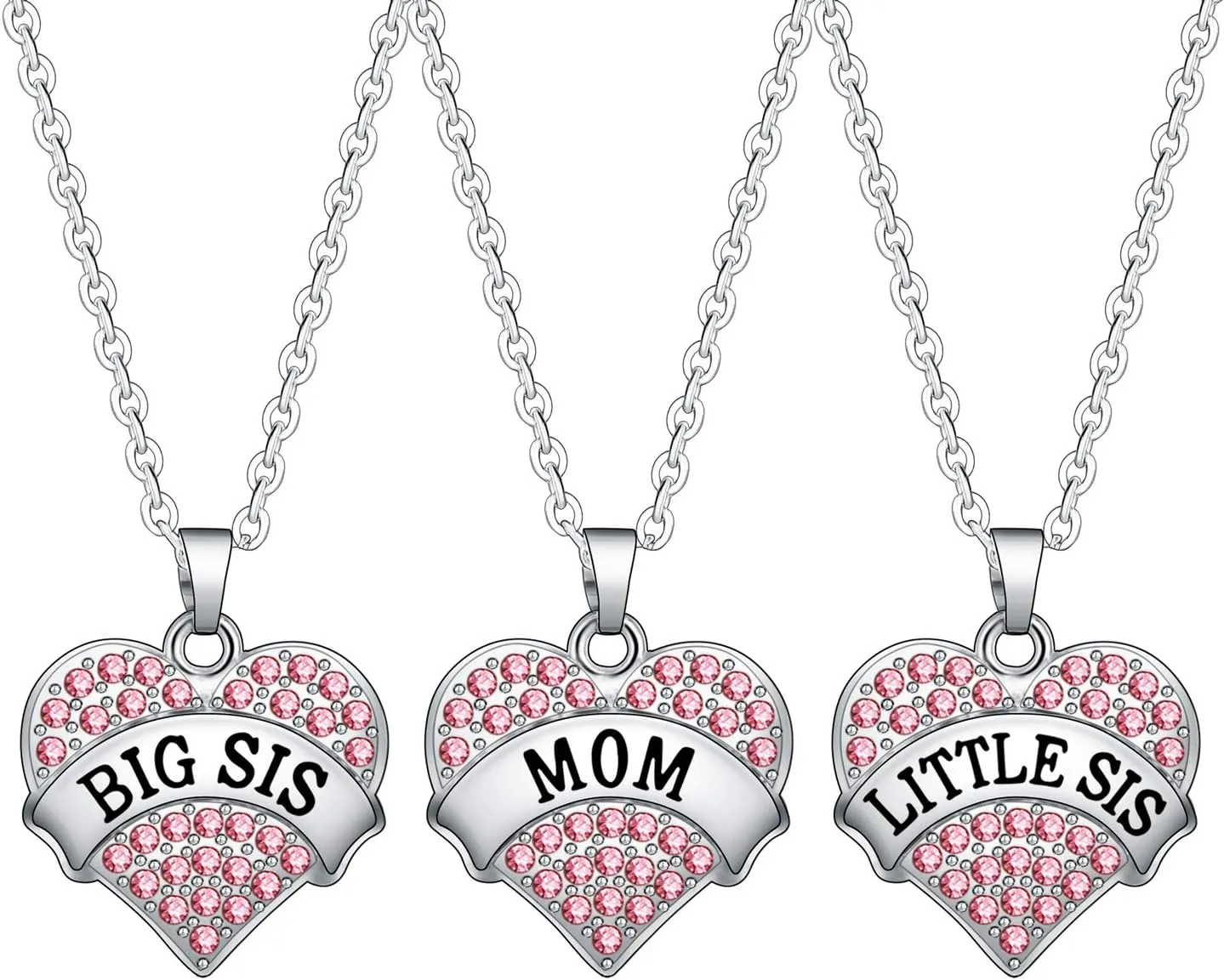 BESPMOSP Big Sis Lil Sis Mom Crystal Heart Pendant Necklace Set Gift for Sister Mother's Day Gift Family Jewelry