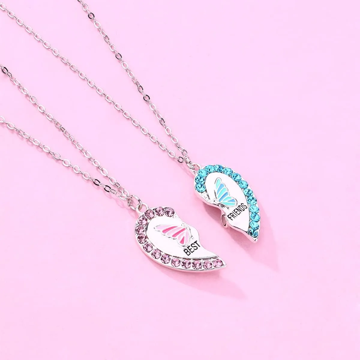 Best Friends Necklace for 2 Magnetic Split Heart Necklaces Set Friendship Gifts BFF Matching Pendant