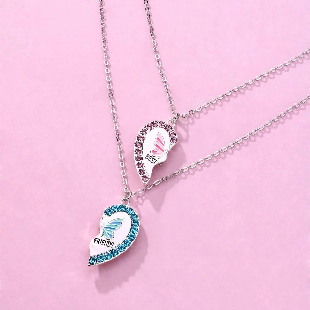 Best Friends Necklace for 2 Magnetic Split Heart Necklaces Set Friendship Gifts BFF Matching Pendant