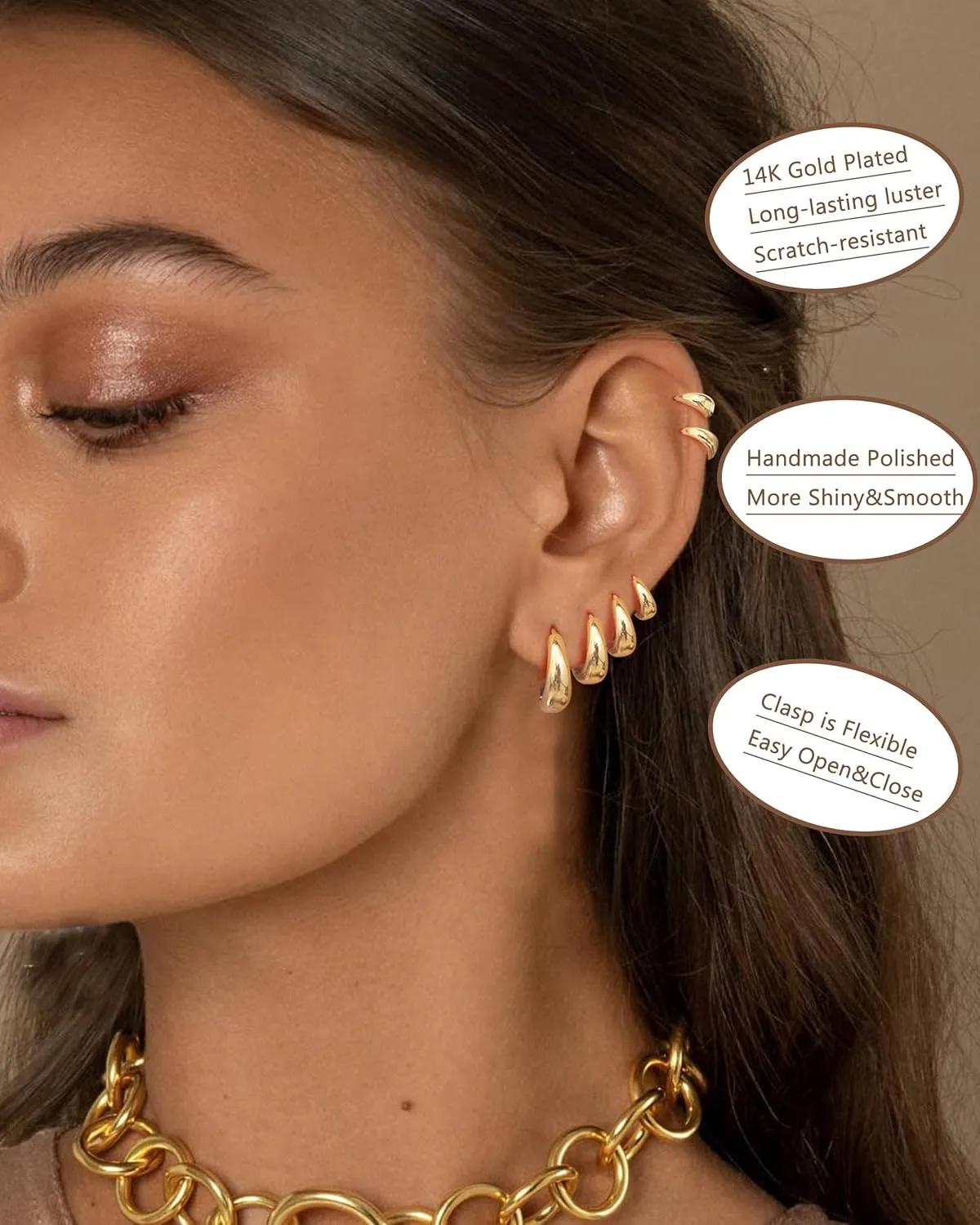 BESTEEL 6 Pairs Small Chunky Hoop Earrings - 14K Gold & Silver Huggie Hoops - Hypoallergenic - Tiny, Trendy Thick Hoops - Stackable for Sensitive Ears