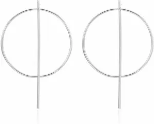 Big Circle Bar Hoop Earrings Gold Silver Plated Vintage Creative Exaggerated Hollow Out Round Stick Geometric Lightweight Dangle Drop Earrings for Women Minimalist Prom Party Fashion Jewelry Gifts