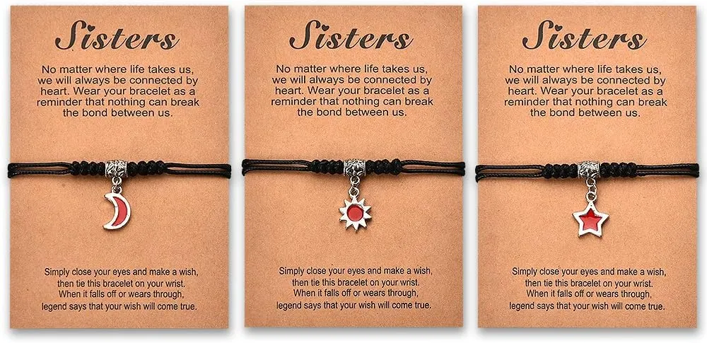 Big Little Sister Gifts from Sister Matching Bracelet for 3 Sisters Birthday Graduation Gifts for Bestie Friendship Gifts for Women Friends for Big Lil Middle Sister Sun Moon Star Bracelets for Women