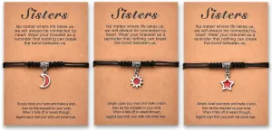 Big Little Sister Gifts from Sister Matching Bracelet for 3 Sisters Birthday Graduation Gifts for Bestie Friendship Gifts for Women Friends for Big Lil Middle Sister Sun Moon Star Bracelets for Women