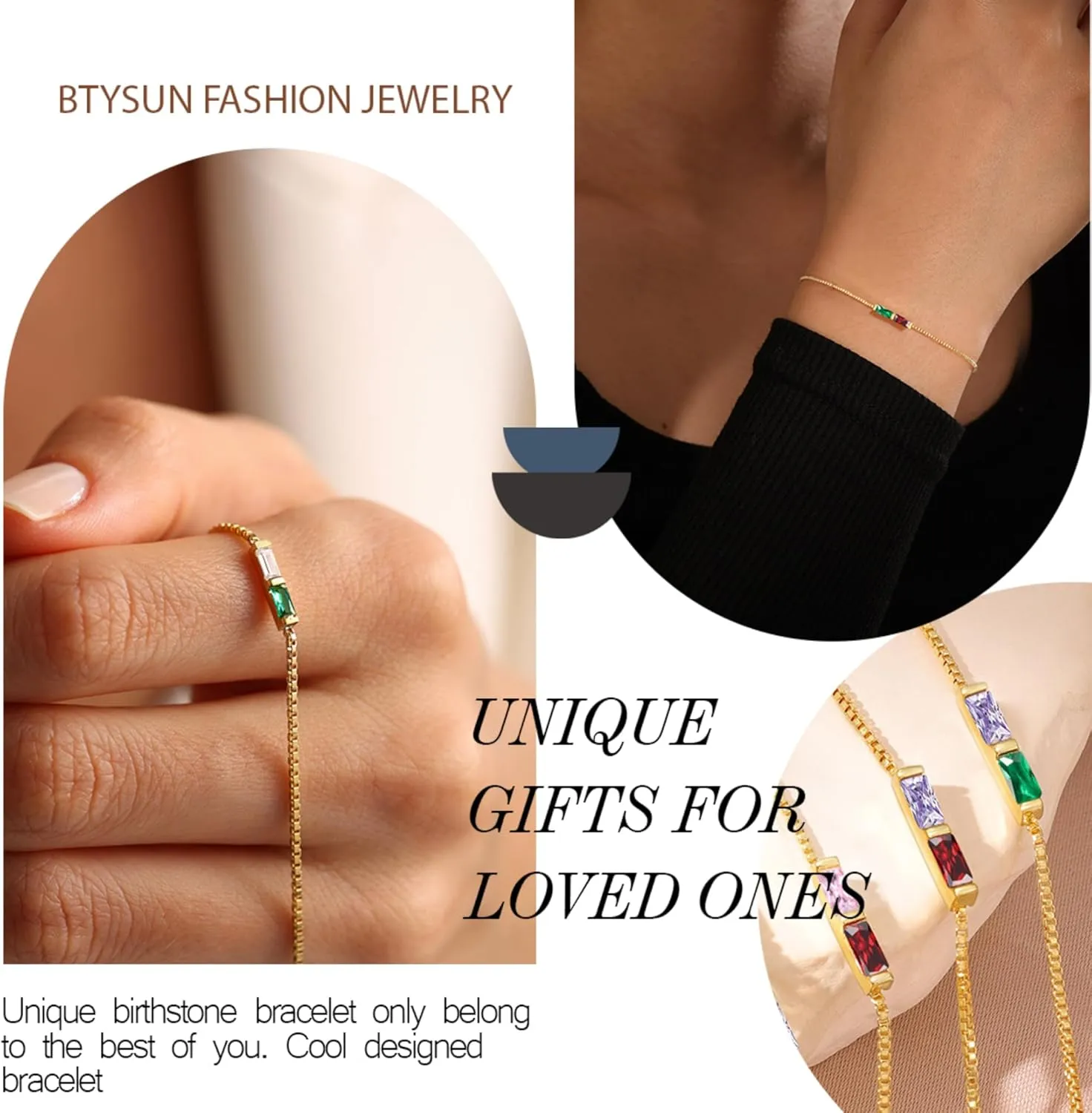 Birthstone Bracelets for Women, Dainty Gold Bracelet with Birthstone Birthday Gifts for Her Mothers Day Gifts Trendy Stuff 14k Plated Adjustable Link Bracelet Anniversary Christmas Jewelry
