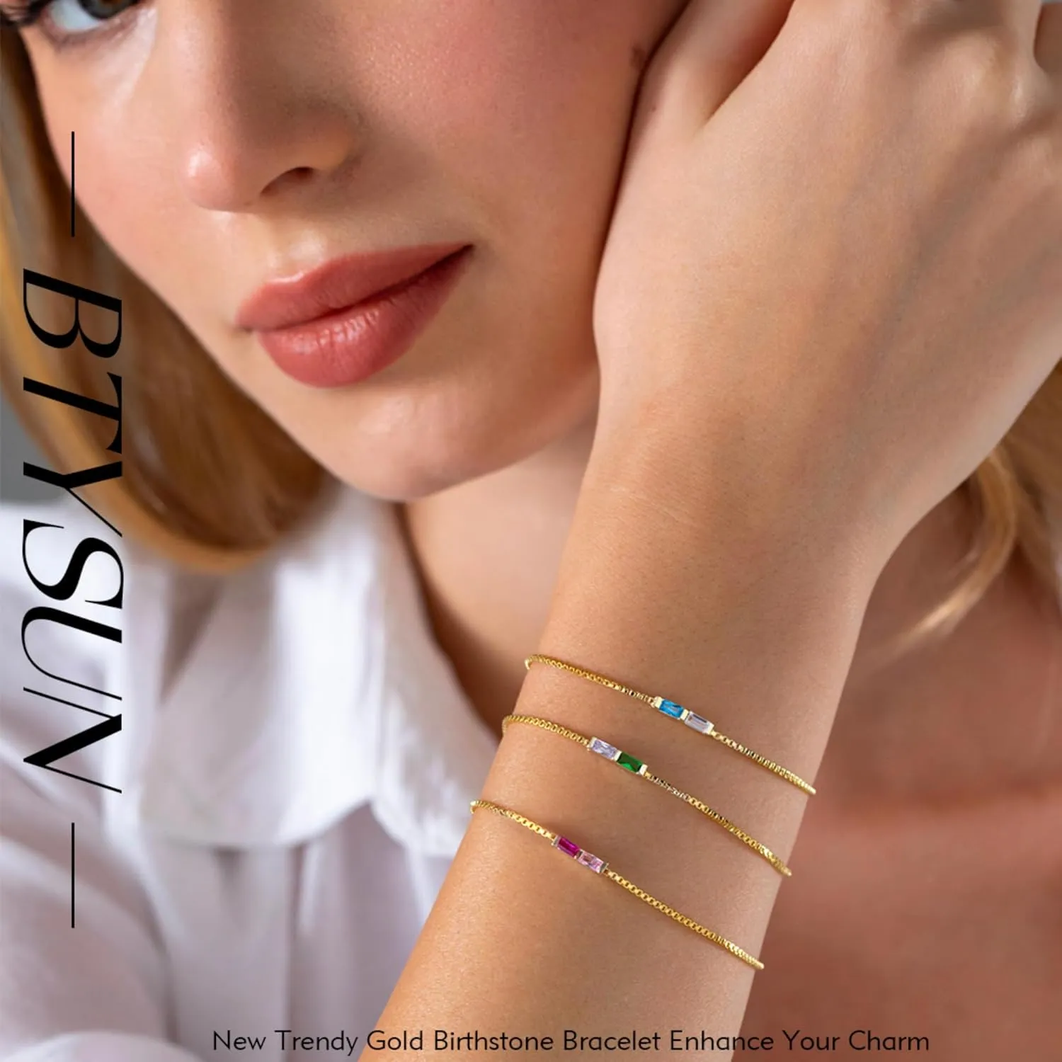 Birthstone Bracelets for Women, Dainty Gold Bracelet with Birthstone Birthday Gifts for Her Mothers Day Gifts Trendy Stuff 14k Plated Adjustable Link Bracelet Anniversary Christmas Jewelry