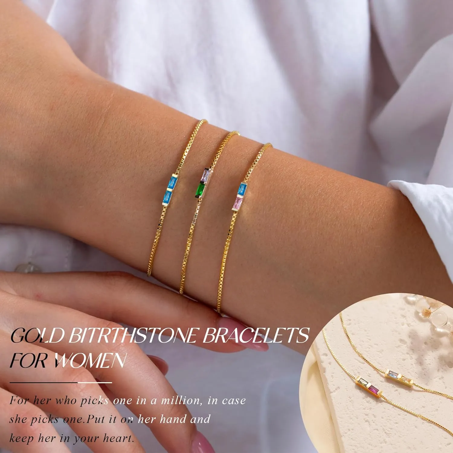 Birthstone Bracelets for Women, Dainty Gold Bracelet with Birthstone Birthday Gifts for Her Mothers Day Gifts Trendy Stuff 14k Plated Adjustable Link Bracelet Anniversary Christmas Jewelry