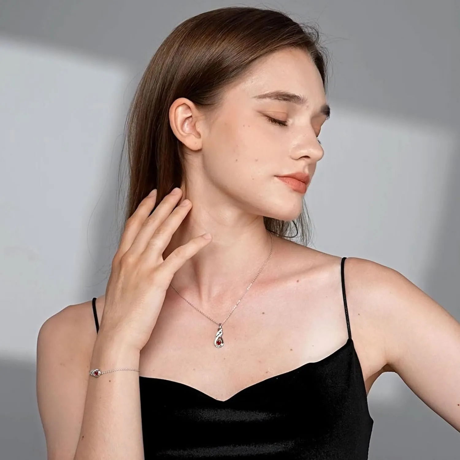 Birthstone Necklaces for Women 925 Sterling Silver Infinity Pendant White Gold Jewelry for Her, 16" 2"