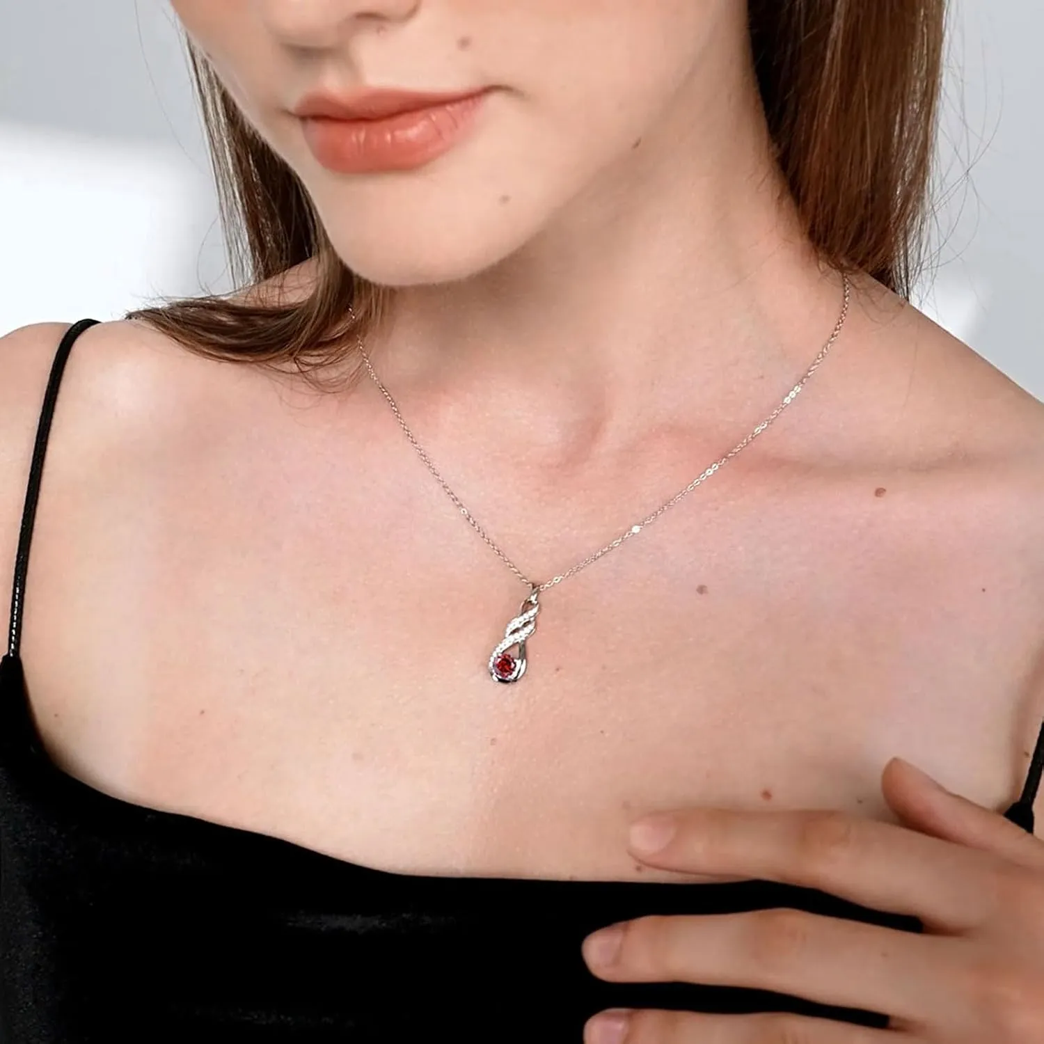 Birthstone Necklaces for Women 925 Sterling Silver Infinity Pendant White Gold Jewelry for Her, 16" 2"