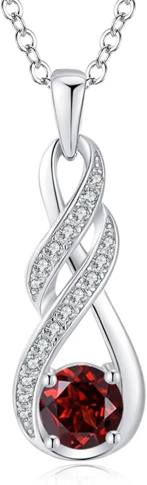 Birthstone Necklaces for Women 925 Sterling Silver Infinity Pendant White Gold Jewelry for Her, 16" 2"