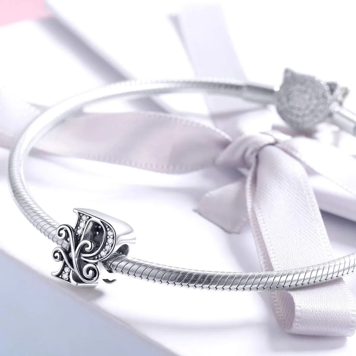 BISAER 925 Sterling Silver Initial Letter A-Z Charms for Bracelets Alphabet Beads Charm Jewelry Gifts