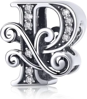 BISAER 925 Sterling Silver Initial Letter A-Z Charms for Bracelets Alphabet Beads Charm Jewelry Gifts