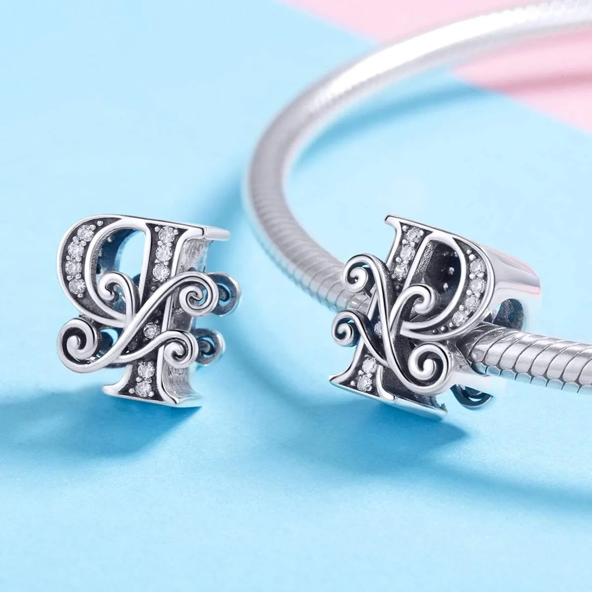 BISAER 925 Sterling Silver Initial Letter A-Z Charms for Bracelets Alphabet Beads Charm Jewelry Gifts