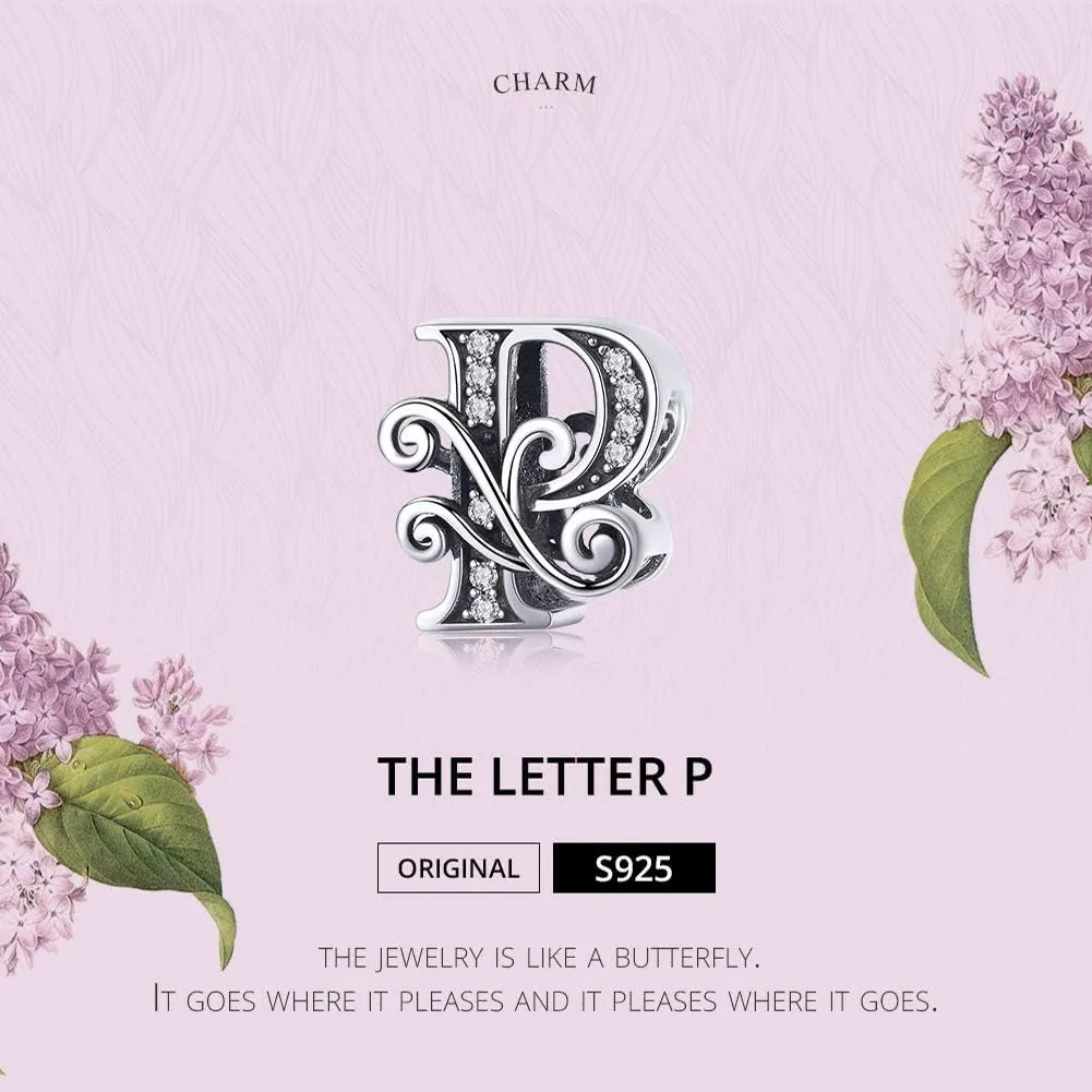 BISAER 925 Sterling Silver Initial Letter A-Z Charms for Bracelets Alphabet Beads Charm Jewelry Gifts