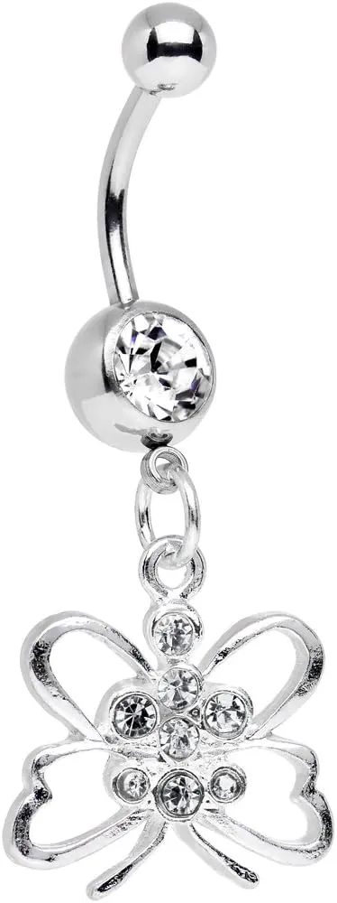 Body Candy Stainless Steel Clear Reverse Butterfly Dangle Belly Ring