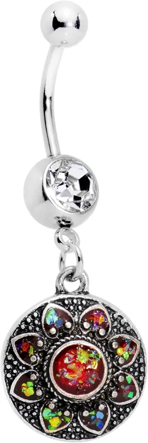 Body Candy Stainless Steel Iridescent Accent Enclosed Flower Dangle Belly Ring