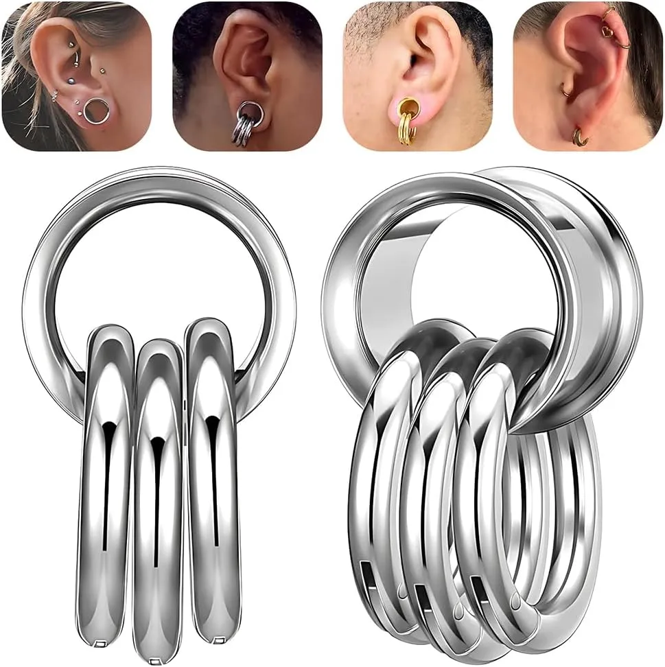 BodyAce 1 Pair Ear Guages Rings 316L Stainless Steel Saddle Plugs for Ears Weight Hypoallergenic Earrings Stretchers Tunnels 0G 00G 1/2" 9/16" Expander Piercing Body Jewelry