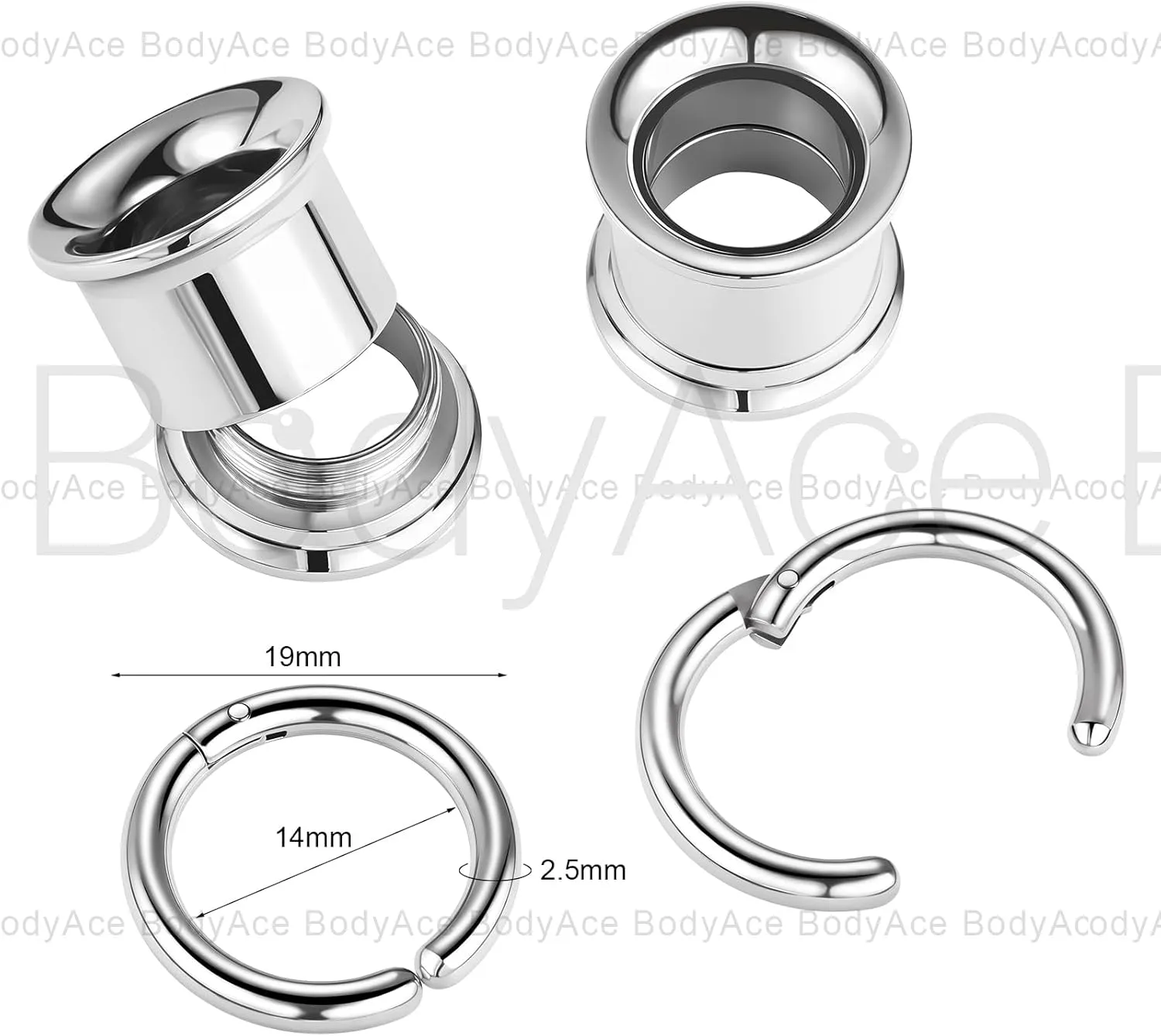 BodyAce 1 Pair Ear Guages Rings 316L Stainless Steel Saddle Plugs for Ears Weight Hypoallergenic Earrings Stretchers Tunnels 0G 00G 1/2" 9/16" Expander Piercing Body Jewelry