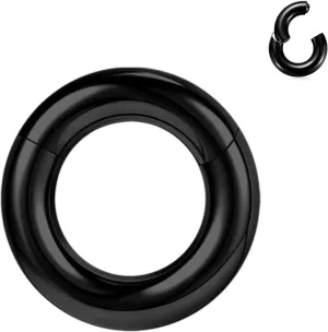 BodyAce Black Hinged Segment Clicker PA Rings, 2G 4G 6G 8G 10G 12G Large Spring Action BCR Rings, Surgical Steel Septum Nose Rings Ear Gauges Earrings Hoops