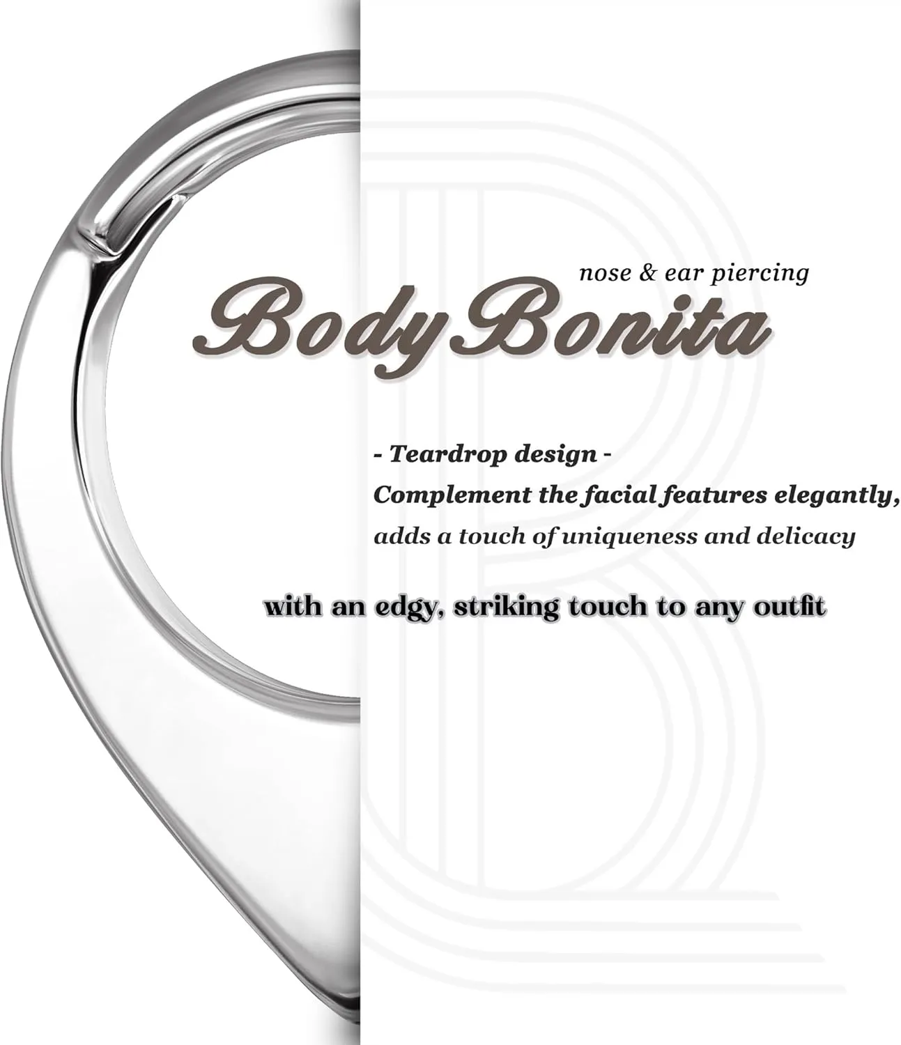 BodyBonita 16G Septum Rings Teardrop - 316L Surgical Steel Nose Rings Hoops Teardrop Seamless Hinged Cartilage Earrings for Women Conch Daith Piercing Jewelry Helix Rook Lip Gold/Silver/Black/RoseGold