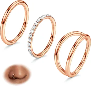 BodyBonita 3pcs Nose Rings Hoops - 316L Surgical Steel Double Hoop Nose Rings 14G/16G/18G/20G Hinged CZ Piercing Jewelry Septum Clicker Rings Cartilage Earring Helix Rook Tragus Daith 7mm/8mm/9mm/10mm