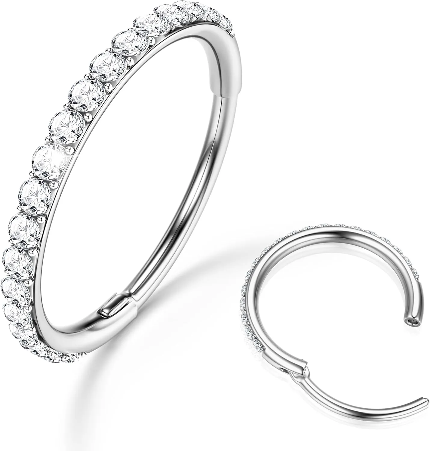BodyBonita Clear CZ Nose Rings Hoop - 316L Surgical Steel Body Piercing Hoop Clicker 20G/18G/16G Earrings Jewelry Cartilage Helix Rook Tragus Conch Daith Ring 6/7/8/9/10/11/12mm - Gold/Silver/Black
