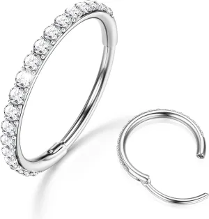 BodyBonita Clear CZ Nose Rings Hoop - 316L Surgical Steel Body Piercing Hoop Clicker 20G/18G/16G Earrings Jewelry Cartilage Helix Rook Tragus Conch Daith Ring 6/7/8/9/10/11/12mm - Gold/Silver/Black