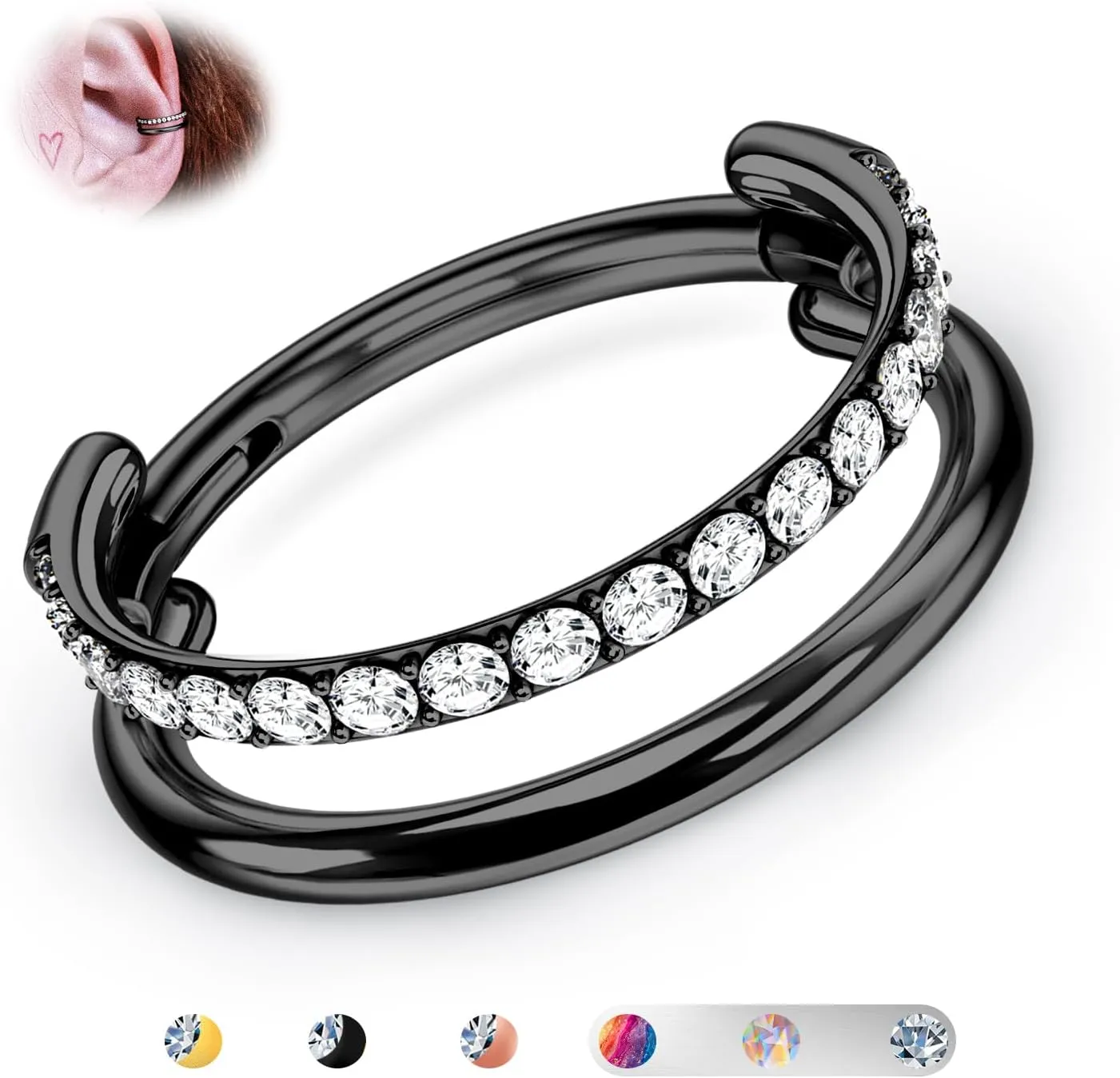 BodyBonita G23 Titanium Cartilage Earring Hoop Stacked Clicker 16G CZ Double/Triple Septum Rings Conch Piercing Jewelry Tragus Daith Helix Earrings Nose Rings Hoops for Women Silver/Gold 8mm 10mm 12mm