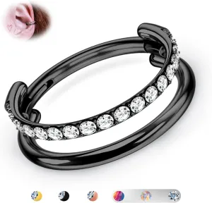 BodyBonita G23 Titanium Cartilage Earring Hoop Stacked Clicker 16G CZ Double/Triple Septum Rings Conch Piercing Jewelry Tragus Daith Helix Earrings Nose Rings Hoops for Women Silver/Gold 8mm 10mm 12mm