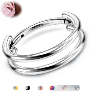 BodyBonita G23 Titanium Cartilage Earring Hoop Stacked Clicker 16G CZ Double/Triple Septum Rings Conch Piercing Jewelry Tragus Daith Helix Earrings Nose Rings Hoops for Women Silver/Gold 8mm 10mm 12mm