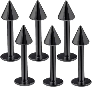 bodyjewellery 6pcs 16g Labret Stud Lip Ring Cartilage Tragus Snakebite Monroe Triple Forward Helix Conch Medusa Lobe Black Spike - 8mm