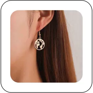 Bohemian World Map Dangle Earrings Gold Map Drop Earrings Hollow Map Circle Earrings Round Geometric Stud Earrings Jewelry for Women Gifts