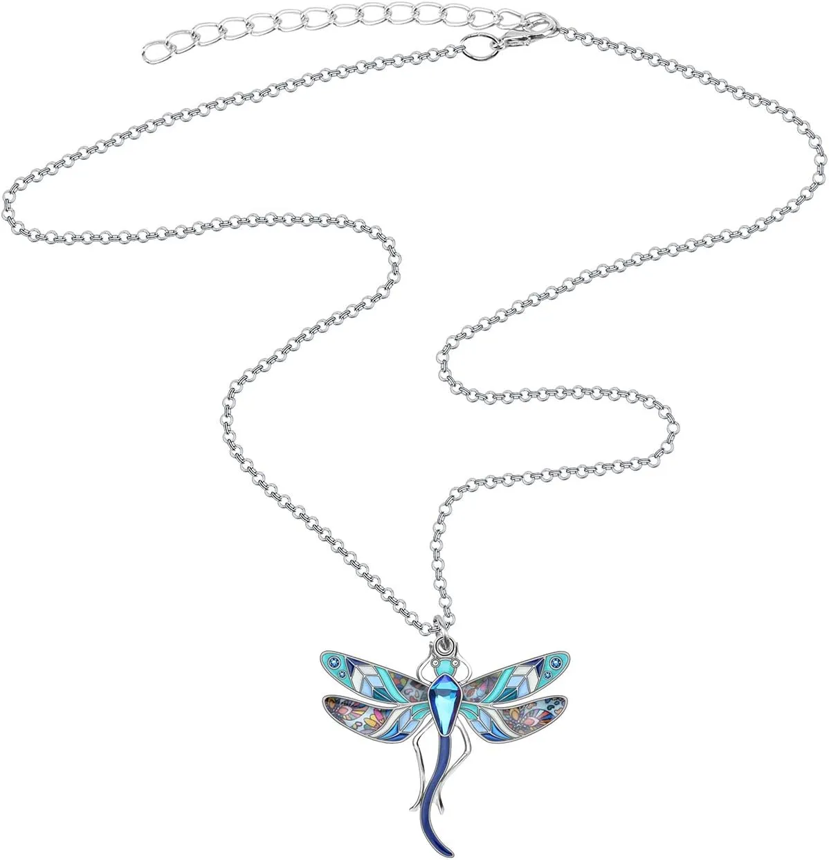 BONSNY Statement Enamel Rhinestone Dragonfly Necklaces Pendant Original Design Gifts for Women Nature lover Jewelry