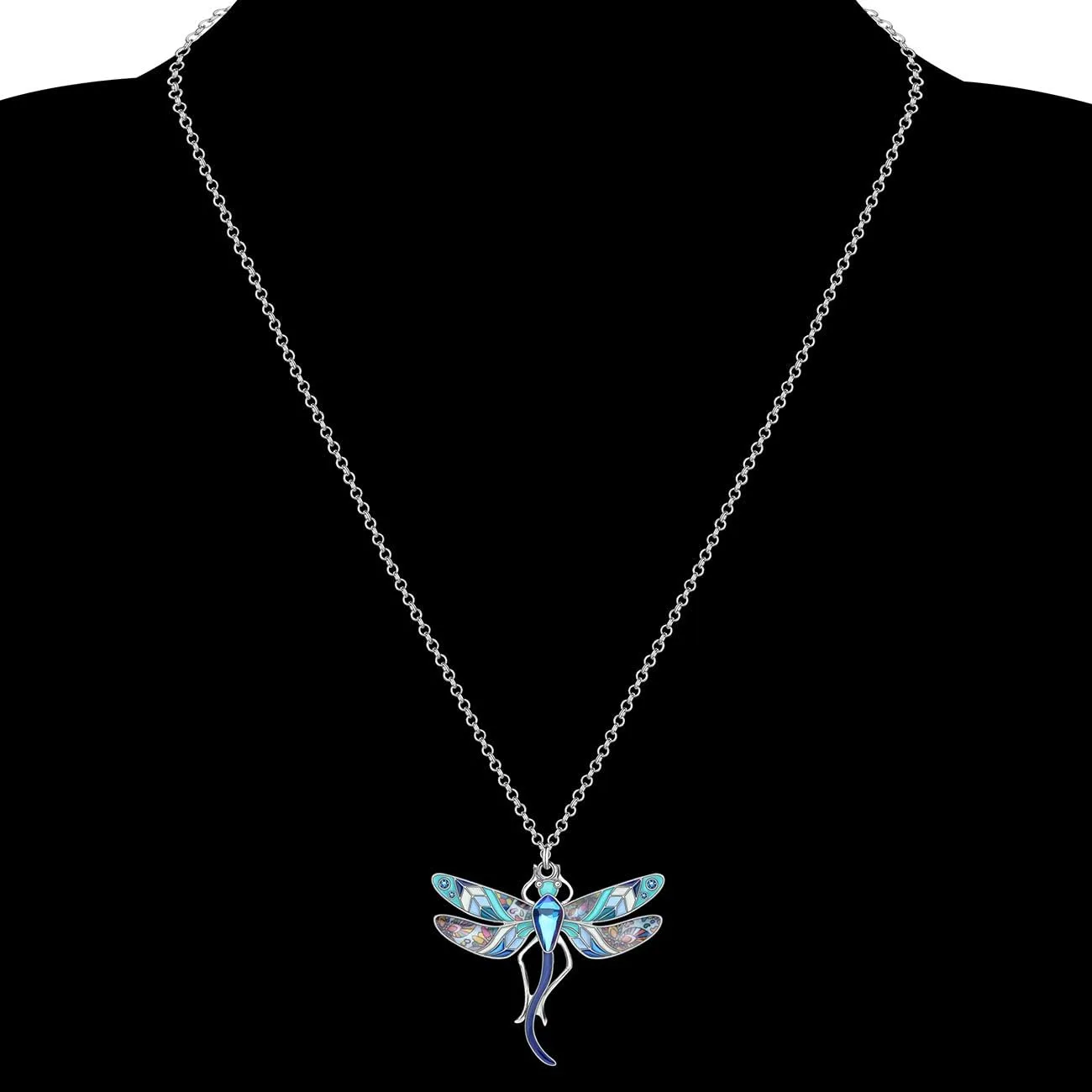 BONSNY Statement Enamel Rhinestone Dragonfly Necklaces Pendant Original Design Gifts for Women Nature lover Jewelry