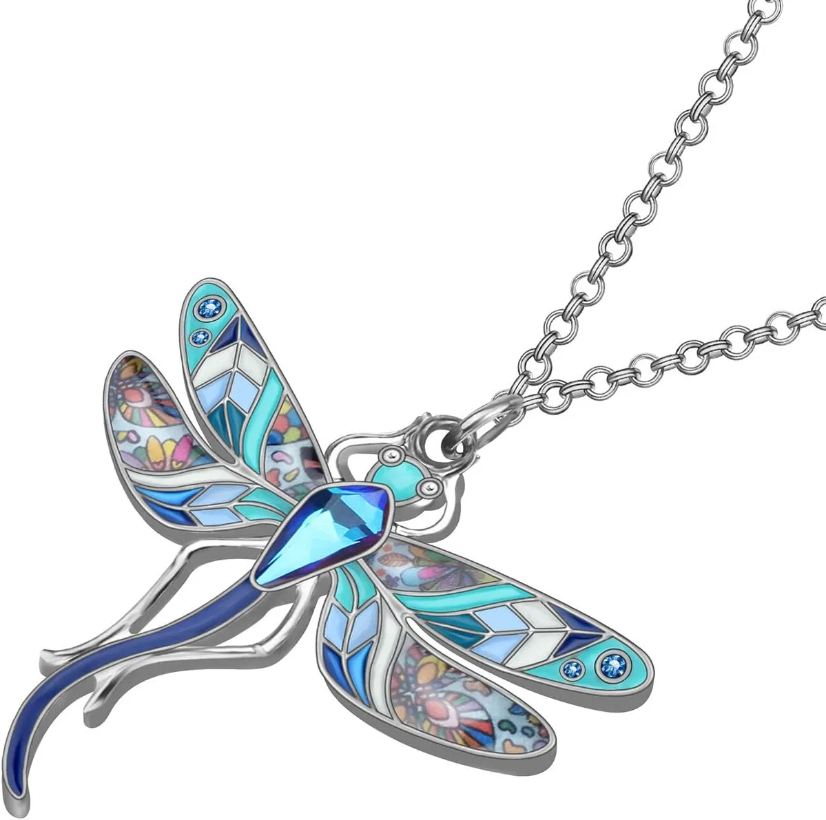 BONSNY Statement Enamel Rhinestone Dragonfly Necklaces Pendant Original Design Gifts for Women Nature lover Jewelry