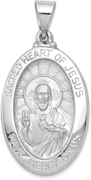 Bonyak Jewelry 14K White Gold Polish/Satin Sacred Heart Jesus Hollow Pendant Glittering