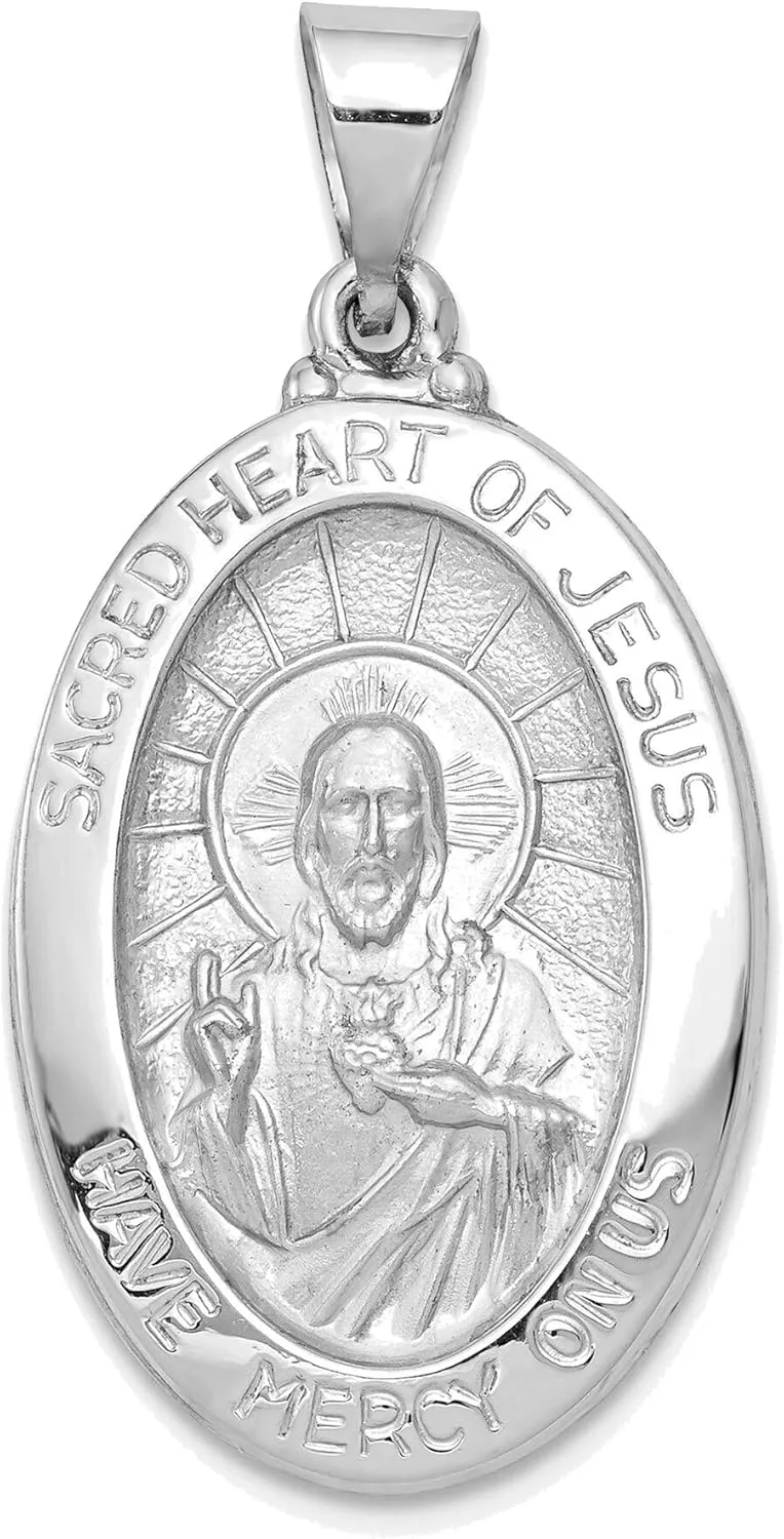 Bonyak Jewelry 14K White Gold Polish/Satin Sacred Heart Jesus Hollow Pendant Glittering