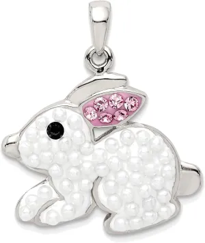 Bonyak Jewelry Sterling Silver Rhod-PLTD Imitation Pearl/Preciosa Crystal Rabbit Pendant
