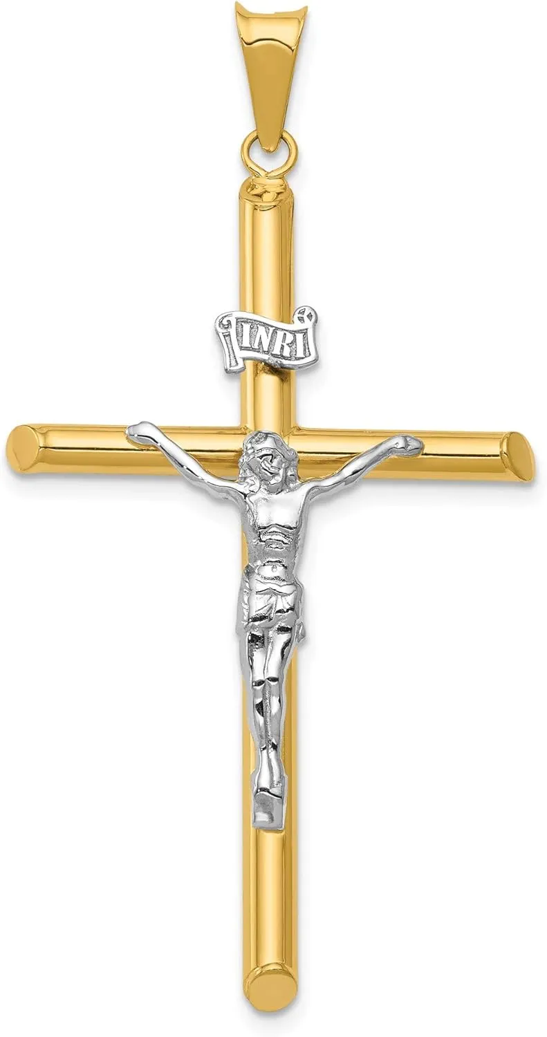 Bonyak Jewelry Two-Tone Polished Jesus Crucifix Pendant in 14K Yellow & White Gold Enchanting