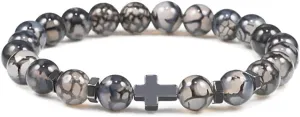 Bracelets 6mm 8mm Women Men Prayer Beaded Bracelet Hot Hematite Cross Natural Wood Beads Lava Stone Onyx Meditation Bracelets Yoga Jewelry-8mm Black dragon_