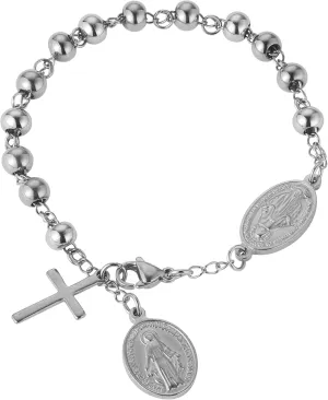 Bracelets for Women and Men,Catholic Virgin Mary Cross Bracelet,Stainless Steels Bead Charm Link Chain Rosary Bracelets,Religious First Communion Confirmation Baptism Jewelry Gifts
