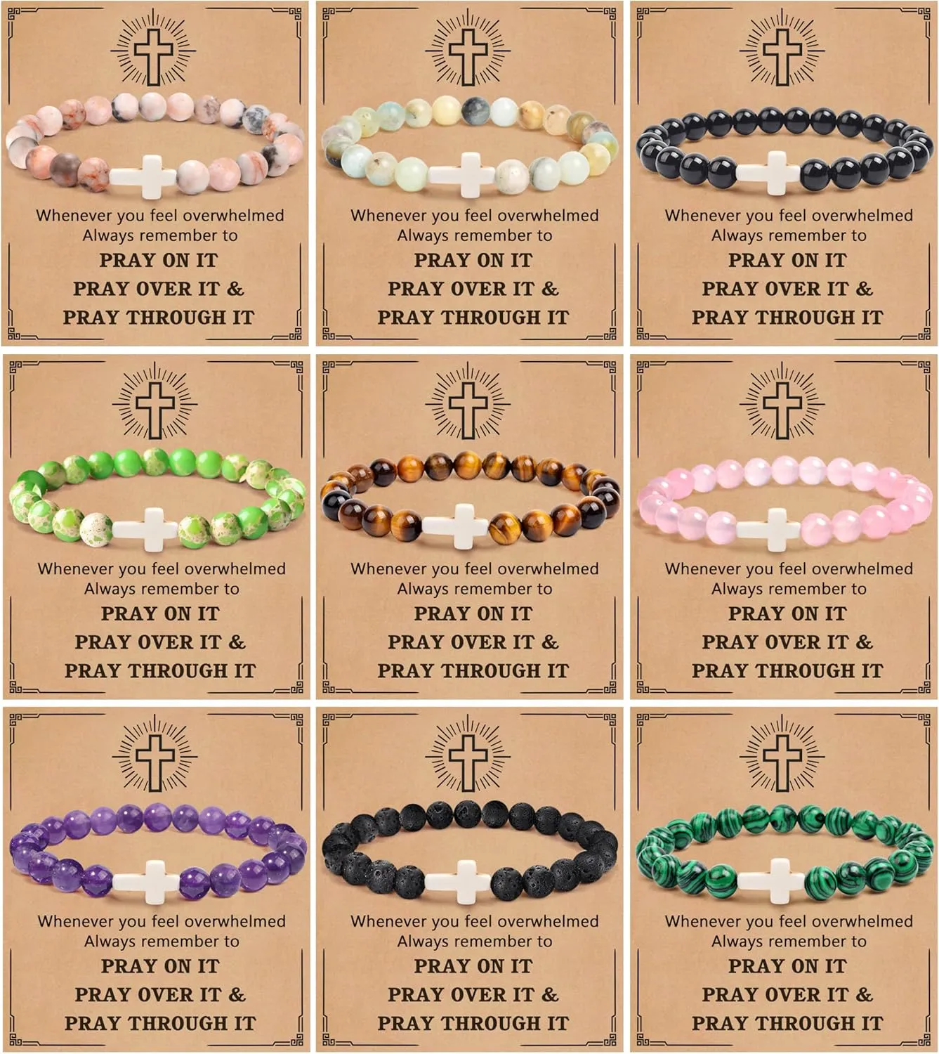 BROCC 9 Pcs Cross Bracelets for Women Men, Christian Gifts for Women, Religious Gifts Cross Beaded Bracelet, Easter Catholic Religious Christian Bracelets Jewelry