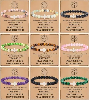 BROCC 9 Pcs Cross Bracelets for Women Men, Christian Gifts for Women, Religious Gifts Cross Beaded Bracelet, Easter Catholic Religious Christian Bracelets Jewelry