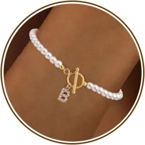 Btysun Initial Bracelets for Women, Mom Gifts for Mothers Day Pearl Bracelet Best Friend Birthday Gifts for Women Letter A-Z Gold Bracelets Graduation Gifts for Her 2025 Anniversary Christmas Jewelry