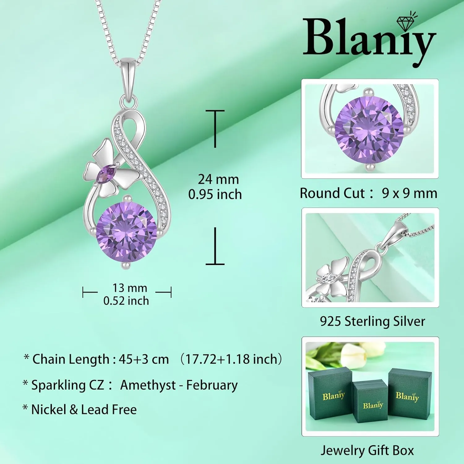 Butterfly Necklaces for Women 925 Sterling Silver Infinity Pendant Necklace Birthstone Jewelry Gifts for Her