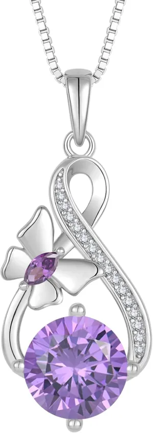 Butterfly Necklaces for Women 925 Sterling Silver Infinity Pendant Necklace Birthstone Jewelry Gifts for Her