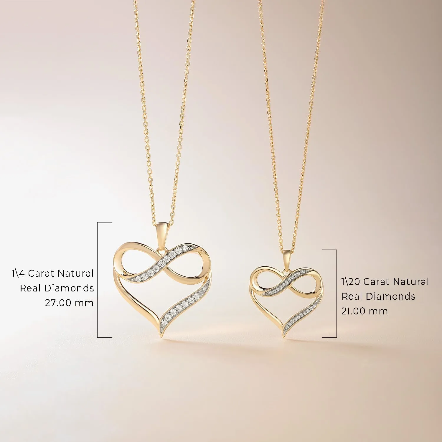 Cali Trove 1/4ct & 1/20 ct Natural Diamond Infinity Heart Pendant Necklaces for Women in 10KT Gold | Diamond Heart Pendants for Women | 10KT Jewelry Gifts for Her in White, Yellow or Pink Gold