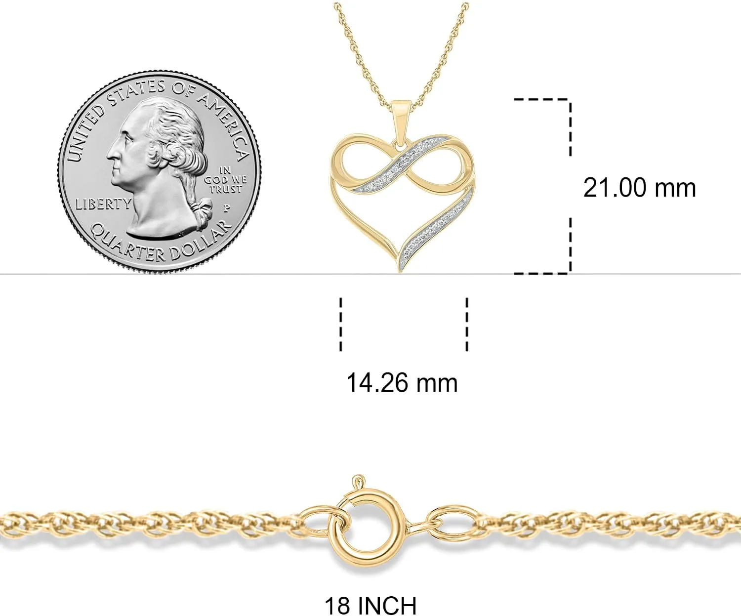 Cali Trove 1/4ct & 1/20 ct Natural Diamond Infinity Heart Pendant Necklaces for Women in 10KT Gold | Diamond Heart Pendants for Women | 10KT Jewelry Gifts for Her in White, Yellow or Pink Gold