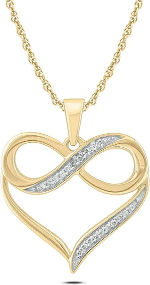 Cali Trove 1/4ct & 1/20 ct Natural Diamond Infinity Heart Pendant Necklaces for Women in 10KT Gold | Diamond Heart Pendants for Women | 10KT Jewelry Gifts for Her in White, Yellow or Pink Gold
